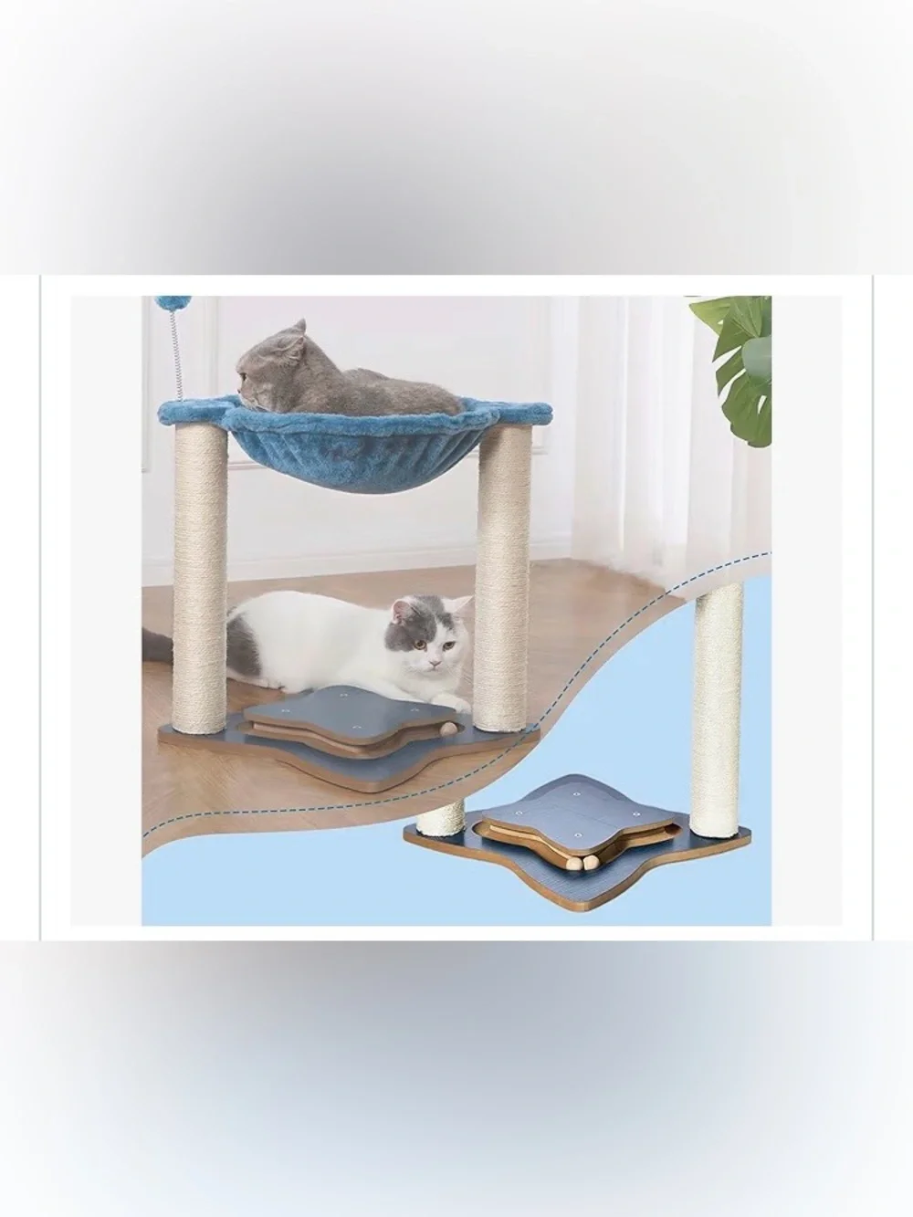 3 in 1 Cat Scratching Post with Plush Hammock, Sisal Scratch Poles